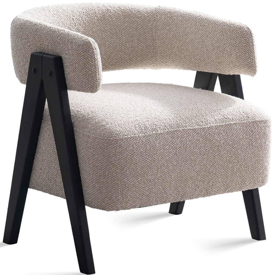 Japandi boucle fabric 1 seater sofa colle in white background.