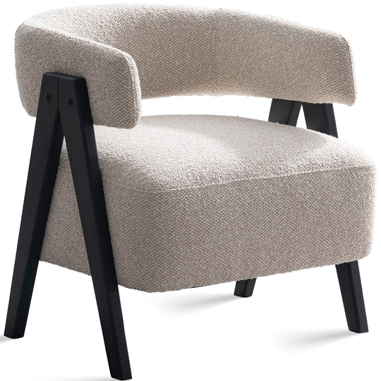 Japandi boucle fabric 1 seater sofa colle in white background.