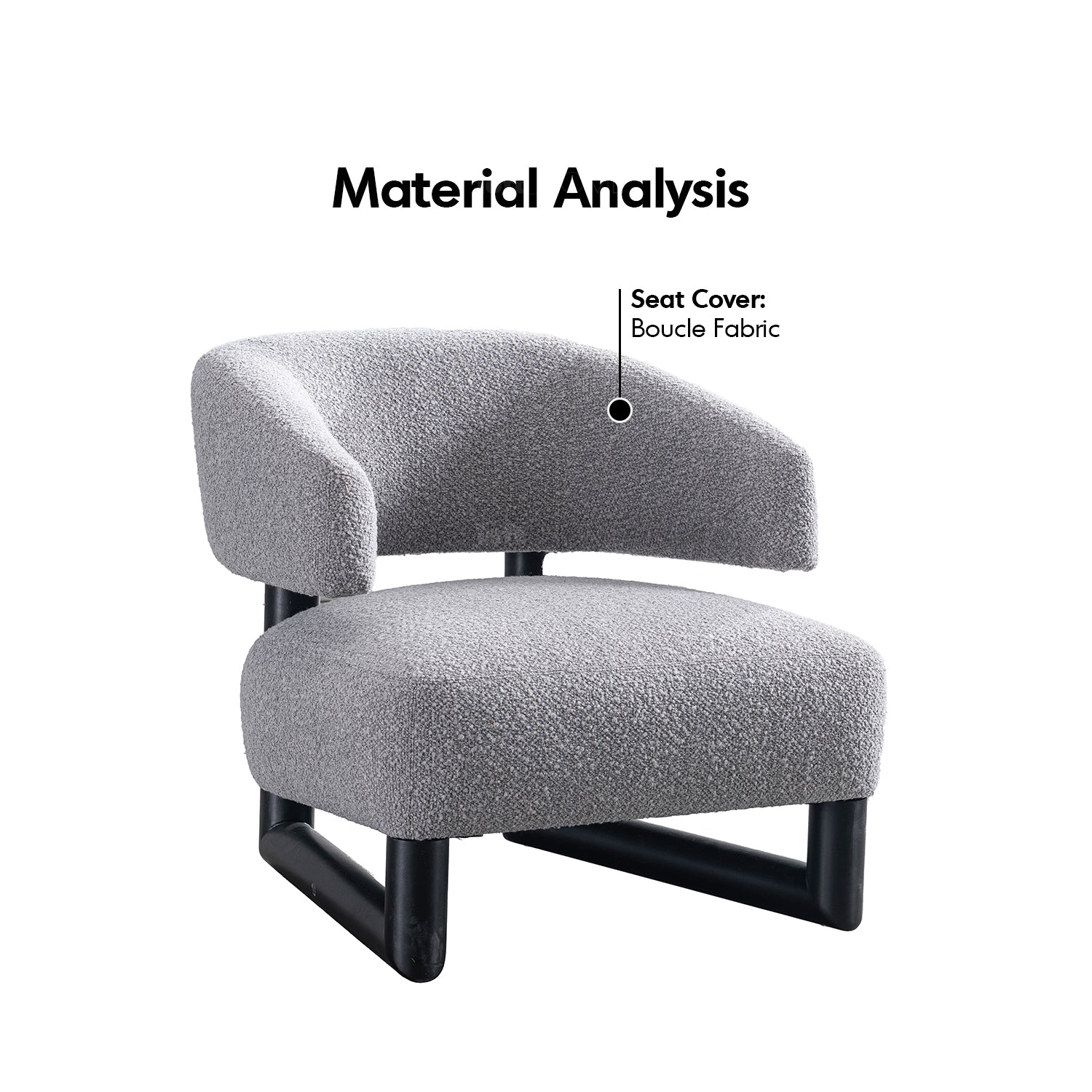 Modern boucle fabric 1 seater sofa miroo in close up details.