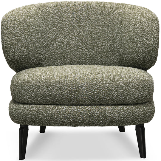 Cream boucle fabric 1 seater sofa moss in white background.