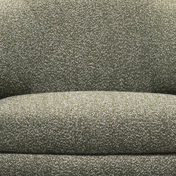 Modern boucle fabric 1 seater sofa moss color swatches.