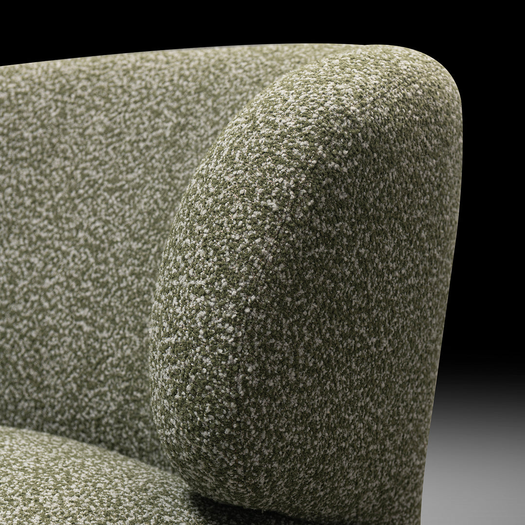 Modern boucle fabric 1 seater sofa moss material variants.