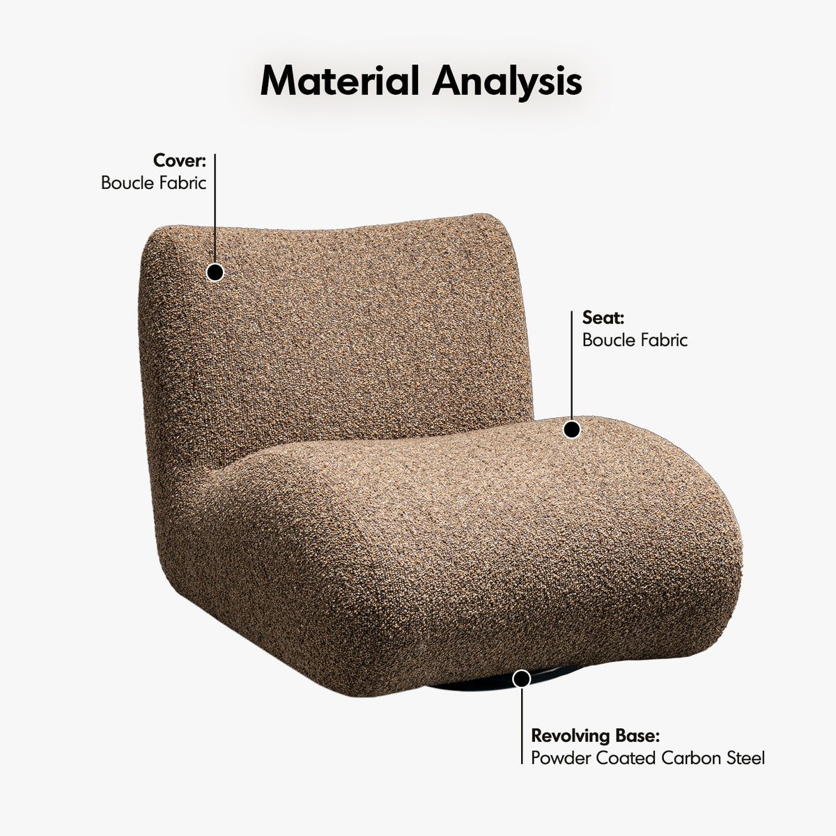 Cream boucle fabric 1 seater sofa pod with context.