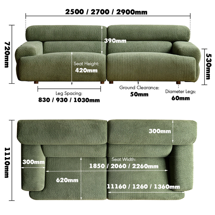 Modern boucle fabric 4 seater sofa sleepo size charts.