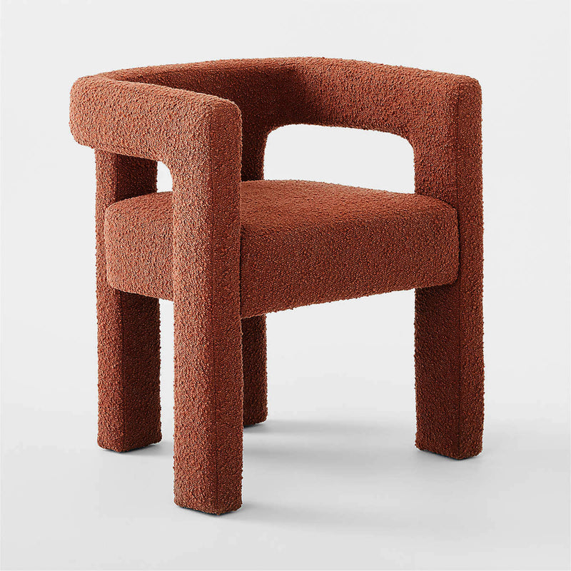 Modern boucle fabric dining chair sienna in close up details.
