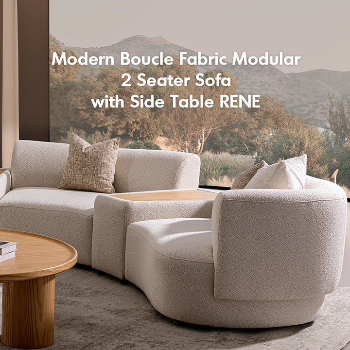 Modern Boucle Fabric Modular 2 Seater Sofa With Side Table RENE