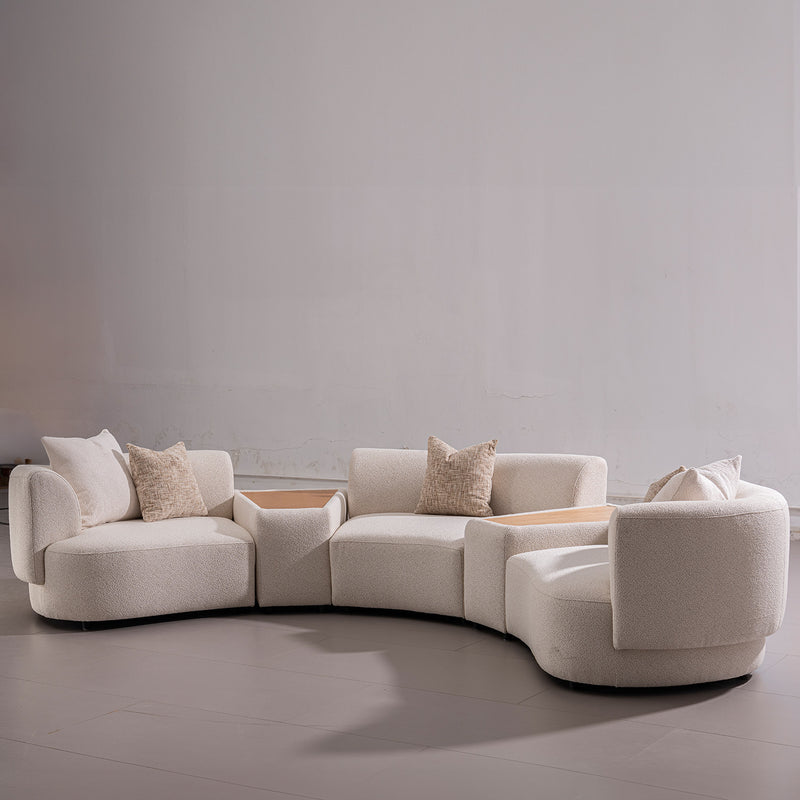 Modern boucle fabric modular 3 seater sofa with side table rene detail 7.