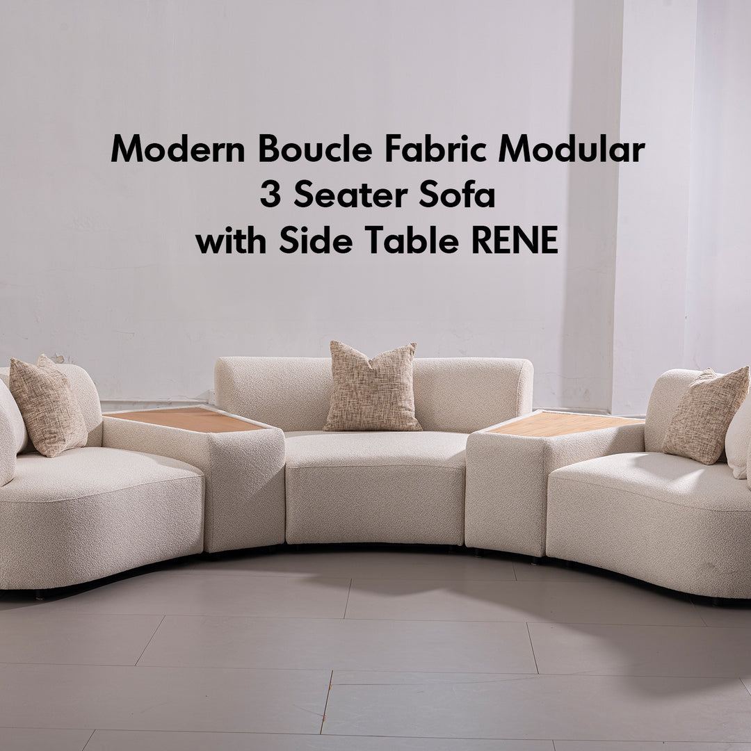 Modern Boucle Fabric Modular 3 Seater Sofa With Side Table RENE