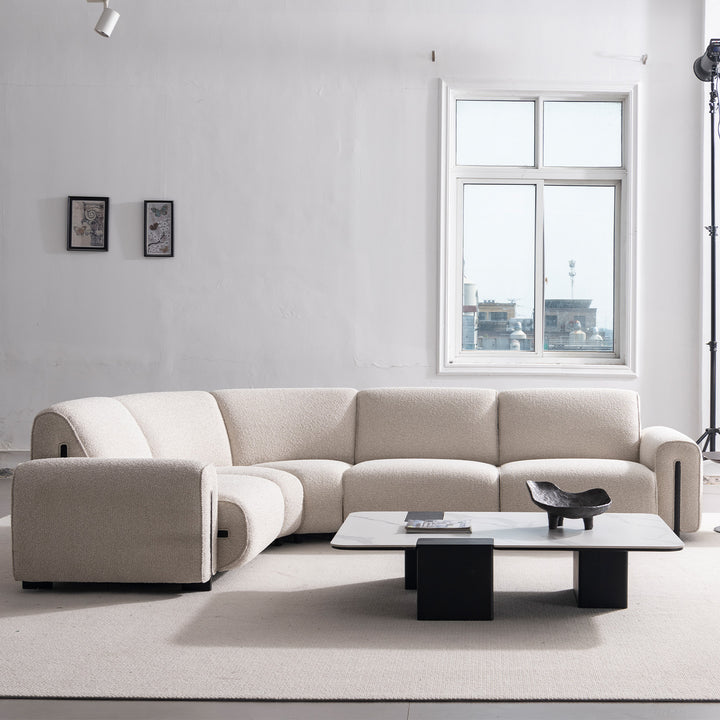 Modern boucle fabric modular 4 seater sofa colle material variants.