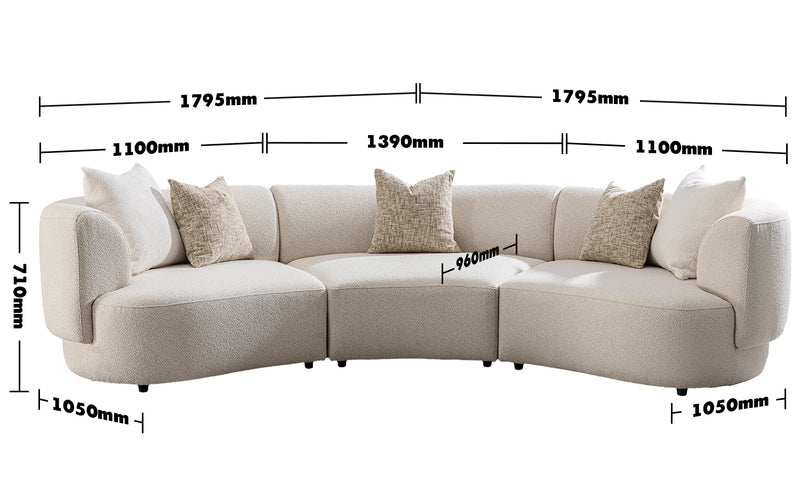 Scandinavian Boucle Fabric Modular 4 Seater Sofa RENE Size Chart
