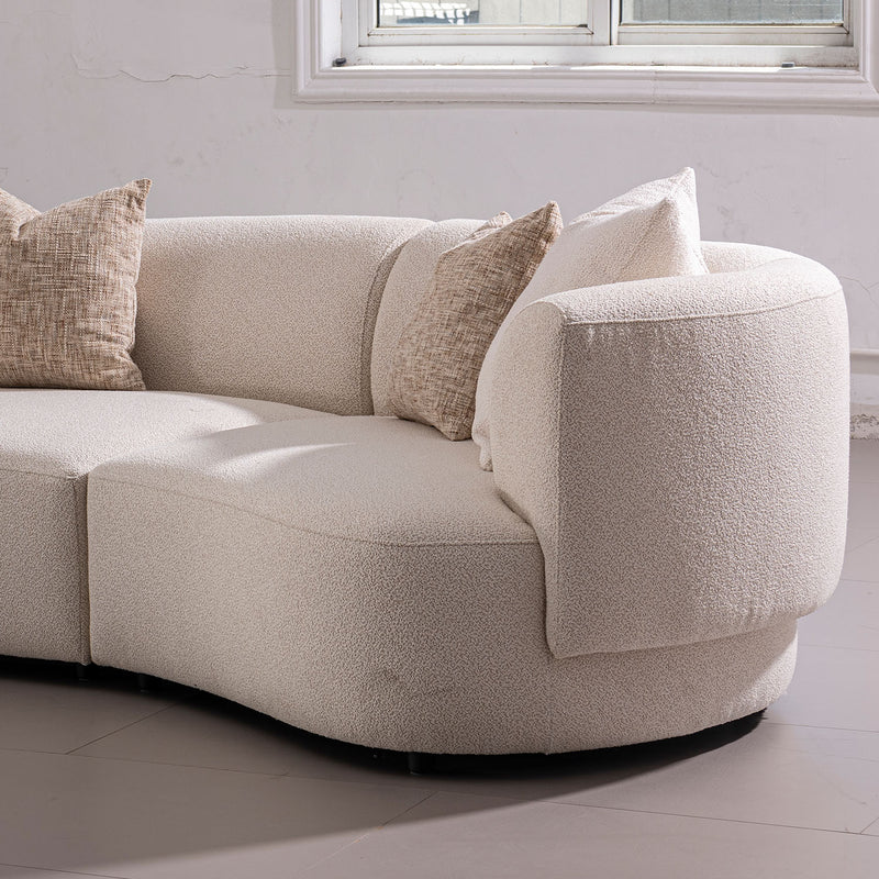 Modern boucle fabric modular 4 seater sofa rene in details.