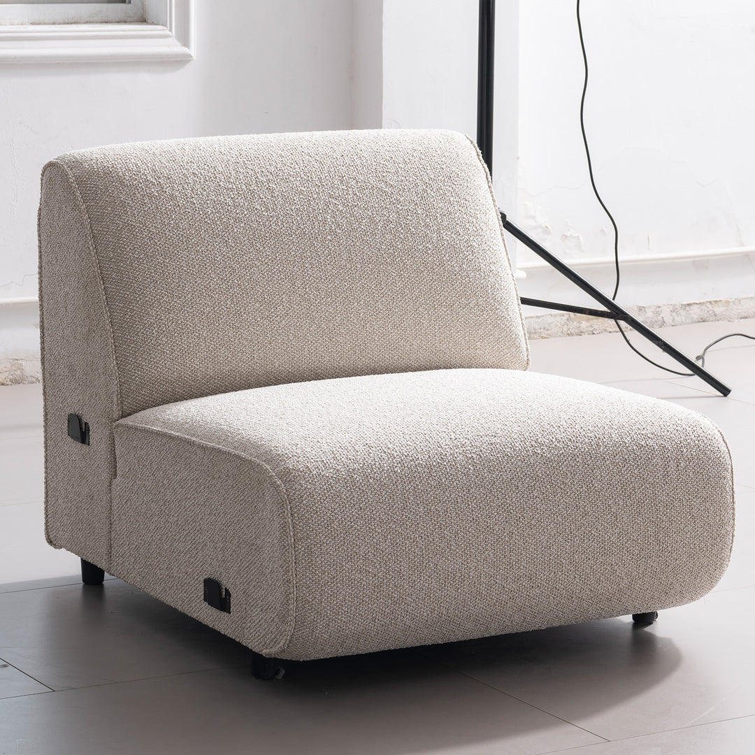 Modern boucle fabric modular armless 1 seater sofa colle in details.