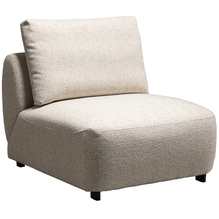 Modern boucle fabric modular armless 1 seater sofa serene in still life.