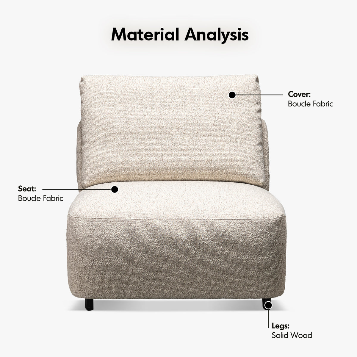 Cream boucle fabric modular armless 1 seater sofa serene with context.
