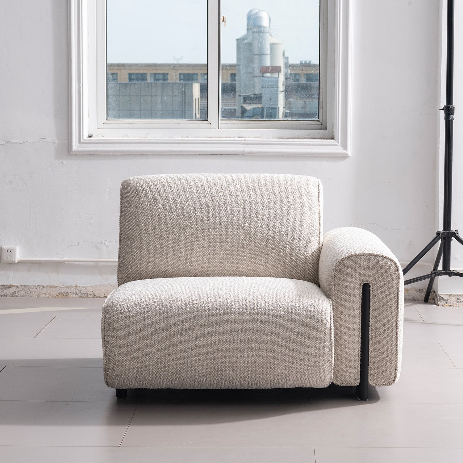 Minimalist boucle fabric modular corner 1 seater sofa colle primary product view.