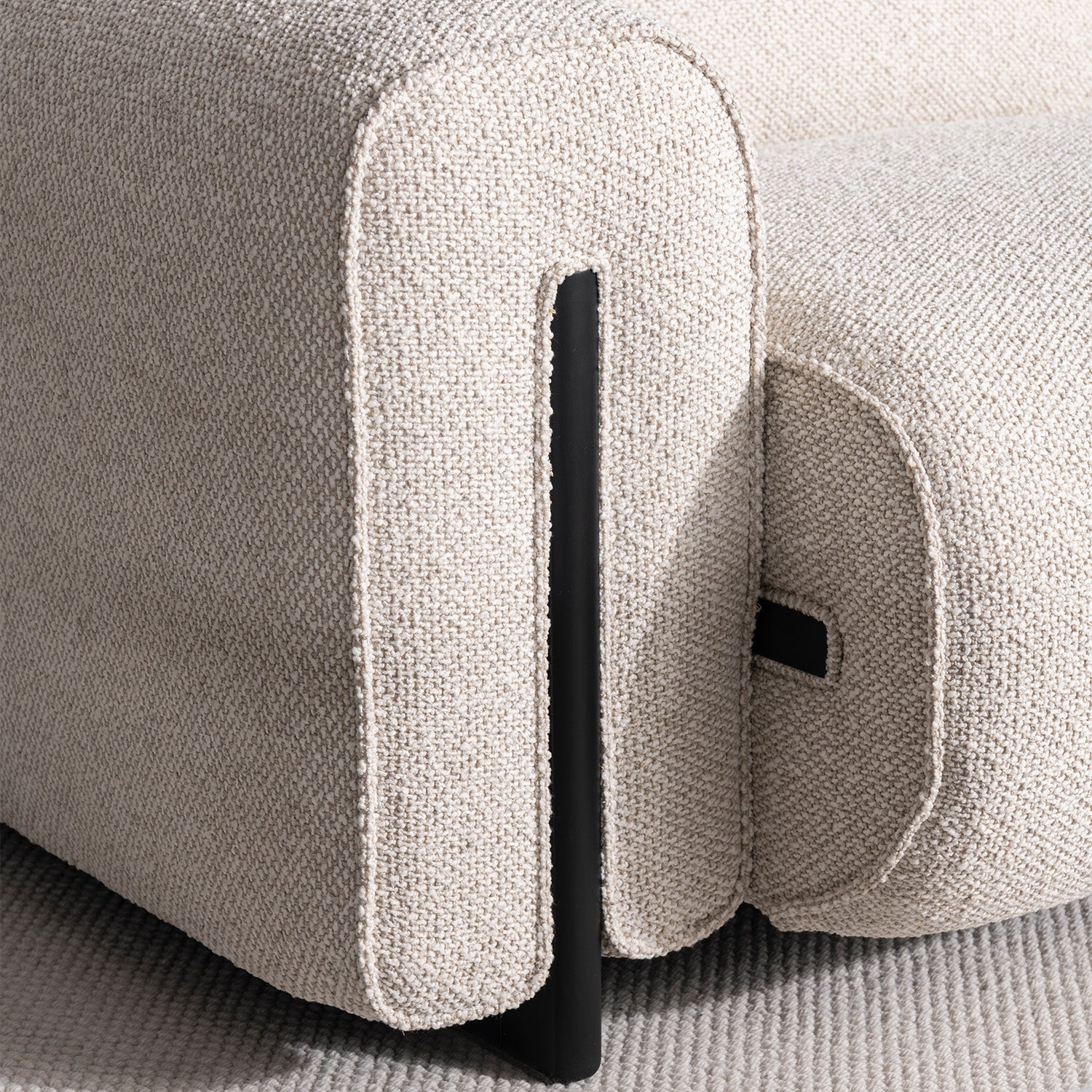 Minimalist boucle fabric modular corner 1 seater sofa colle with context.
