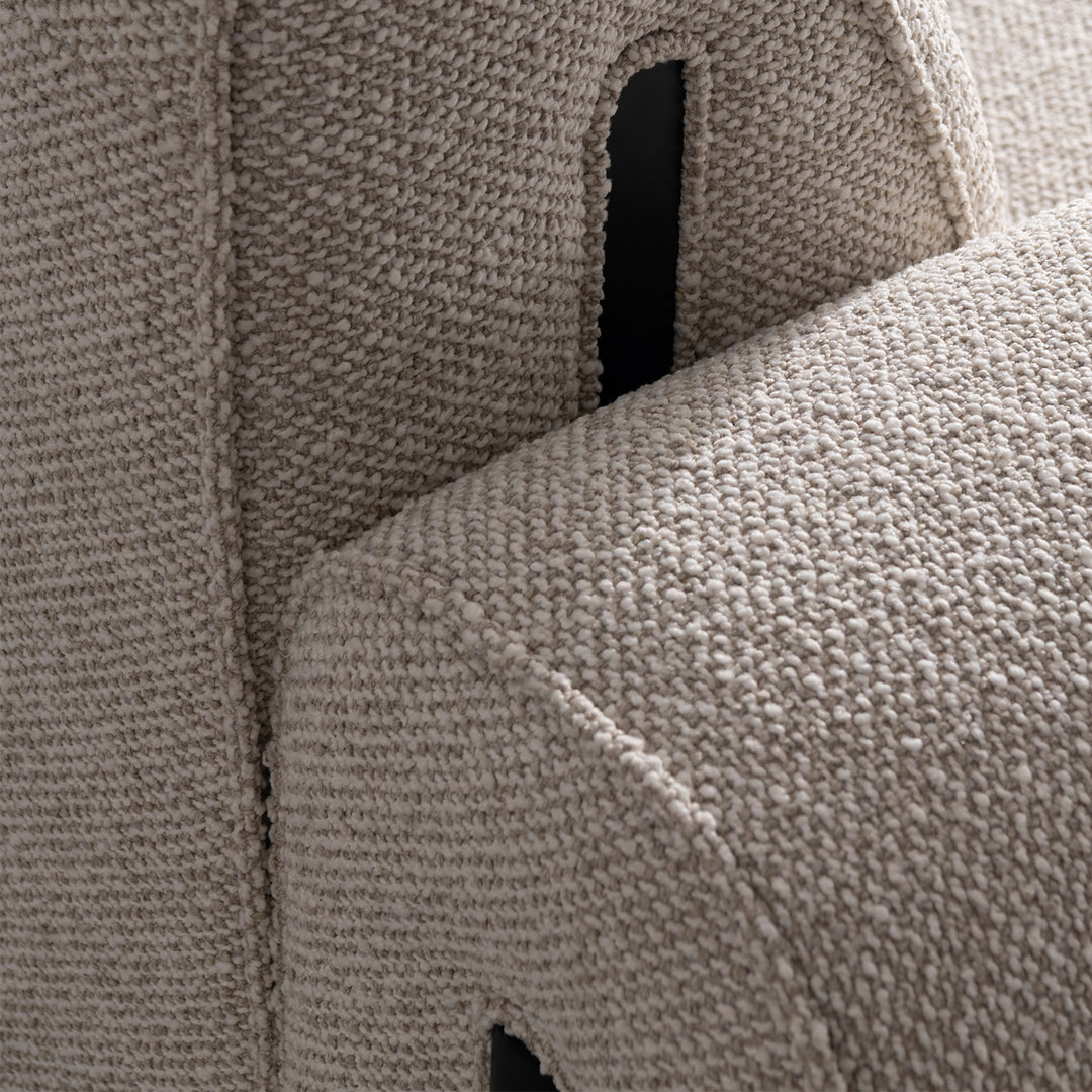 Modern boucle fabric modular corner 1 seater sofa colle in details.