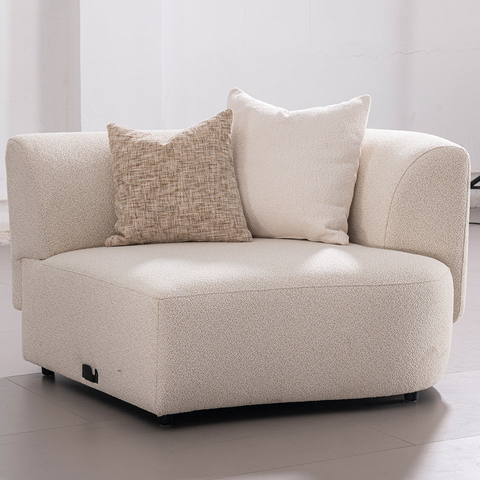 Scandinavian boucle fabric modular corner 1 seater sofa rene primary product view.