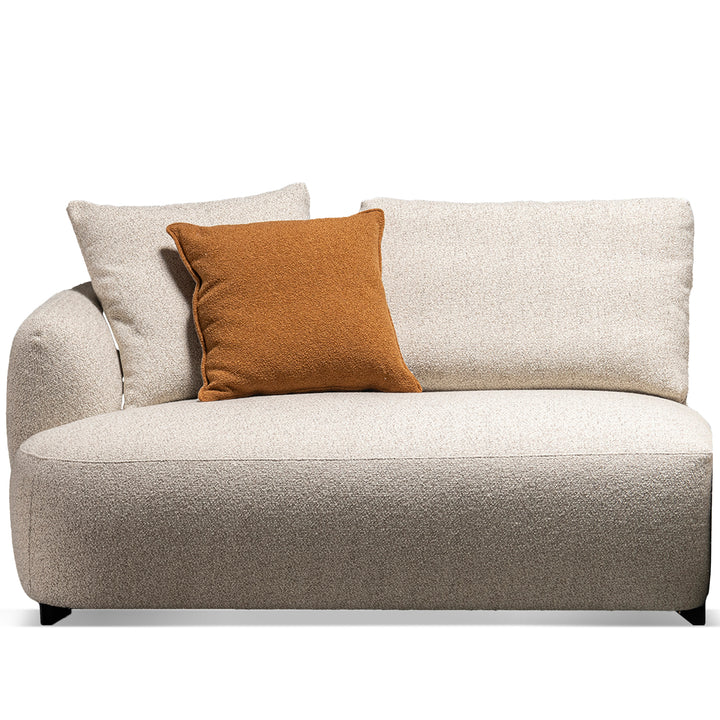 Modern boucle fabric modular corner 1 seater sofa serene in white background.