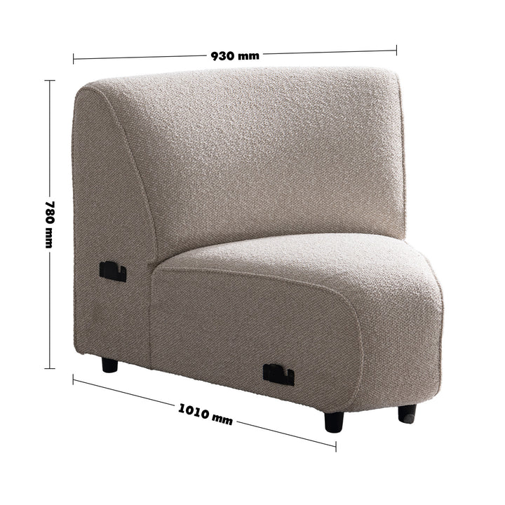 Modern boucle fabric modular joint connection 1 seater sofa colle size charts.