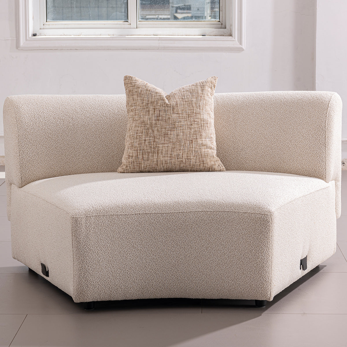 Scandinavian boucle fabric modular joint connection 1 seater sofa rene primary product view.