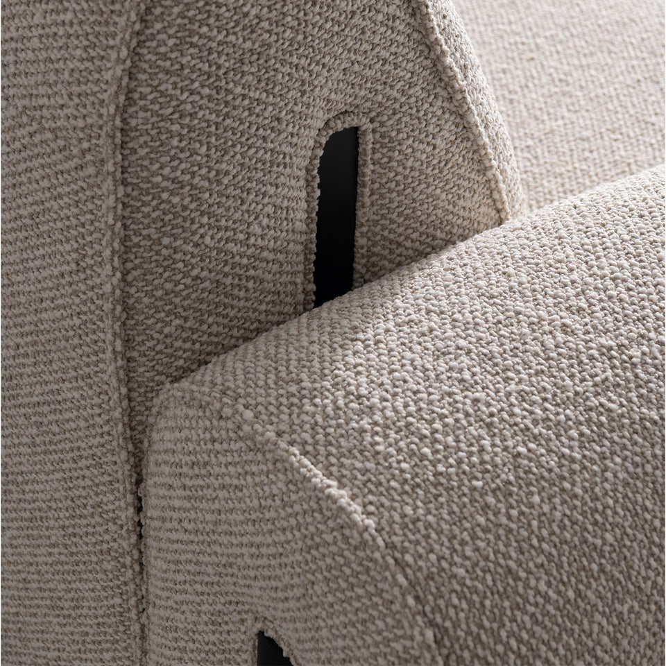 Minimalist boucle fabric modular l shape sectional sofa colle 3+l in panoramic view.