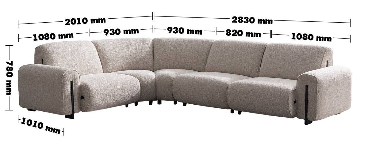 Minimalist Boucle Fabric Modular L Shape Sectional Sofa COLLE 4+L Size Chart