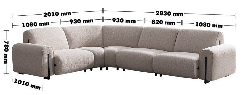 Minimalist Boucle Fabric Modular L Shape Sectional Sofa COLLE 4+L Size Chart