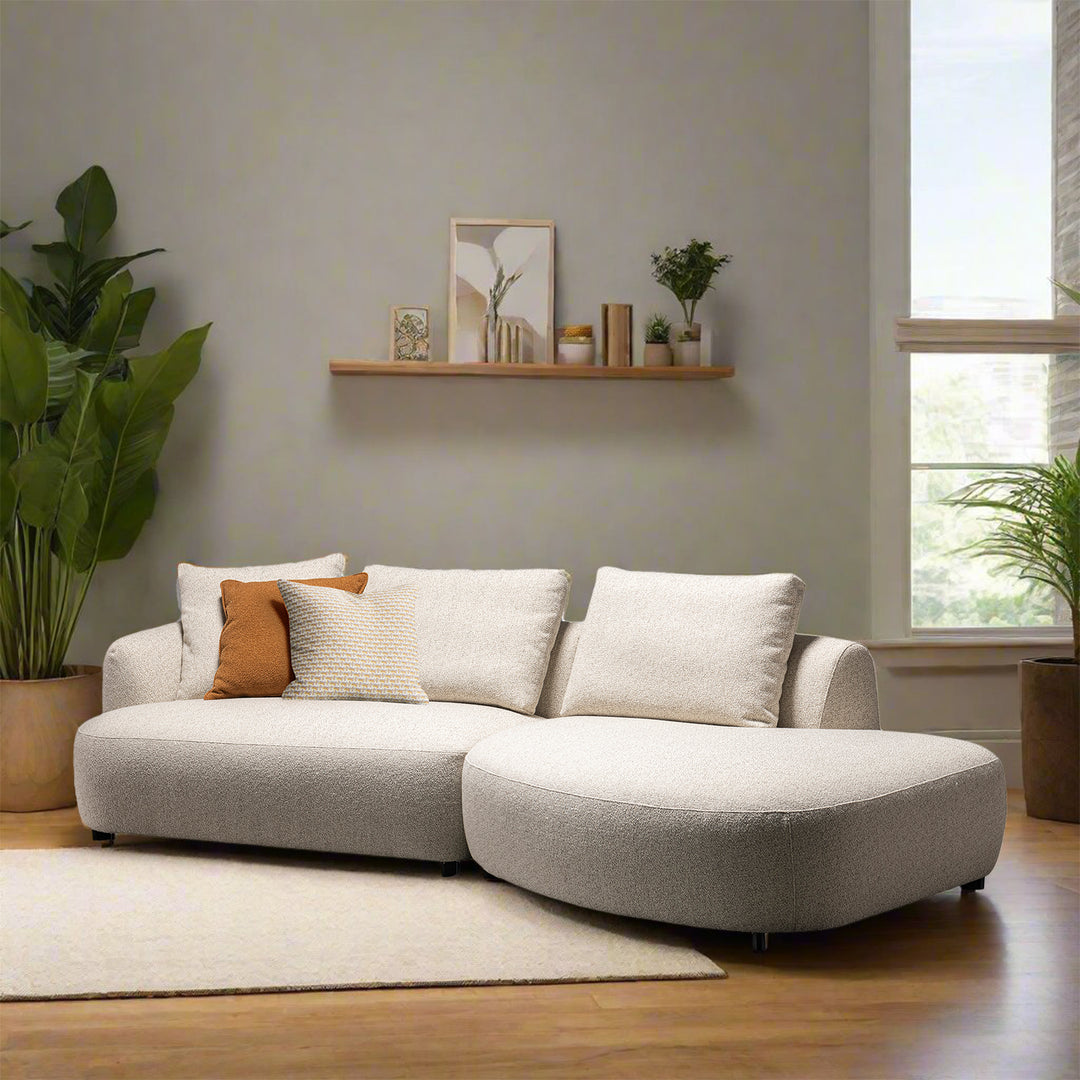 Modern boucle fabric modular l shape sectional sofa serene 2+l primary product view.