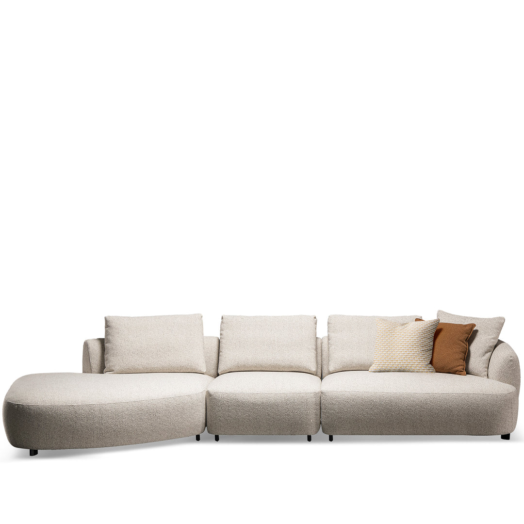 Modern boucle fabric modular l shape sectional sofa serene 3+l in white background.