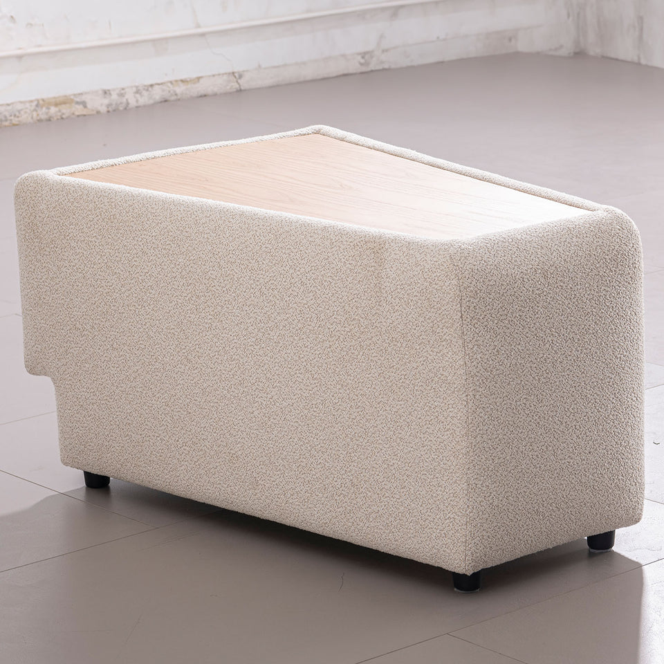 Modern boucle fabric modular side table rene in still life.