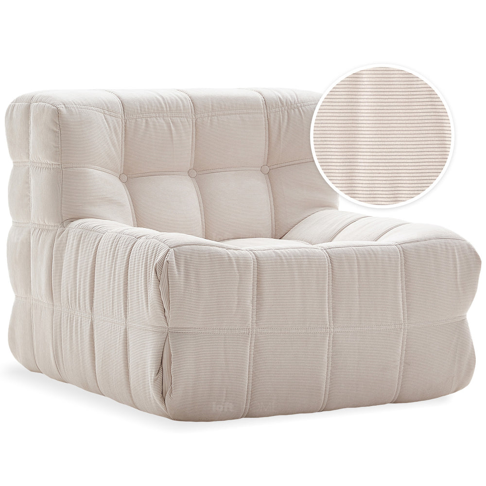 Modern corduroy fabric 1 seater sofa tofu in white background.