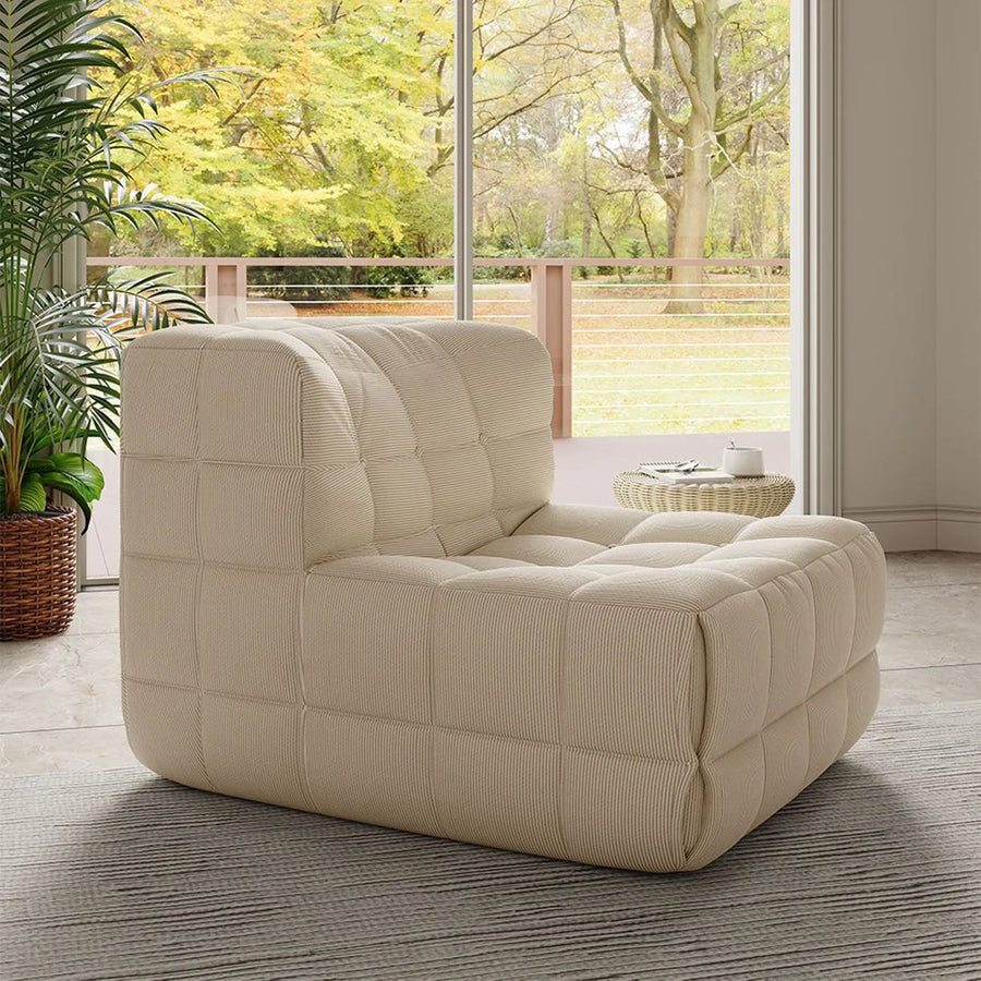 Modern corduroy fabric 1 seater sofa tofu primary product view.