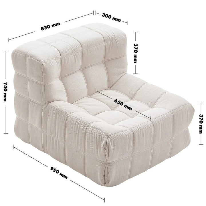 Modern corduroy fabric 1 seater sofa tofu size charts.