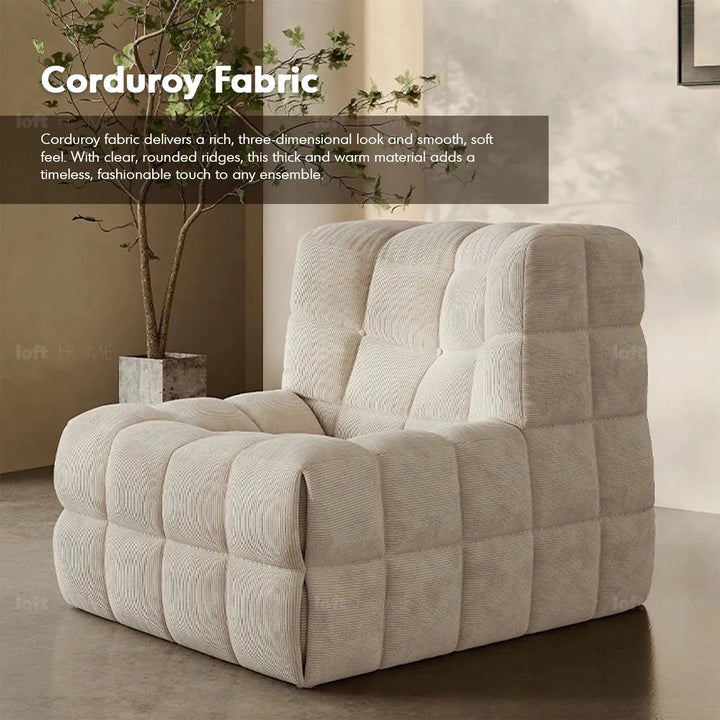 Modern corduroy fabric 1 seater sofa tofu with context.