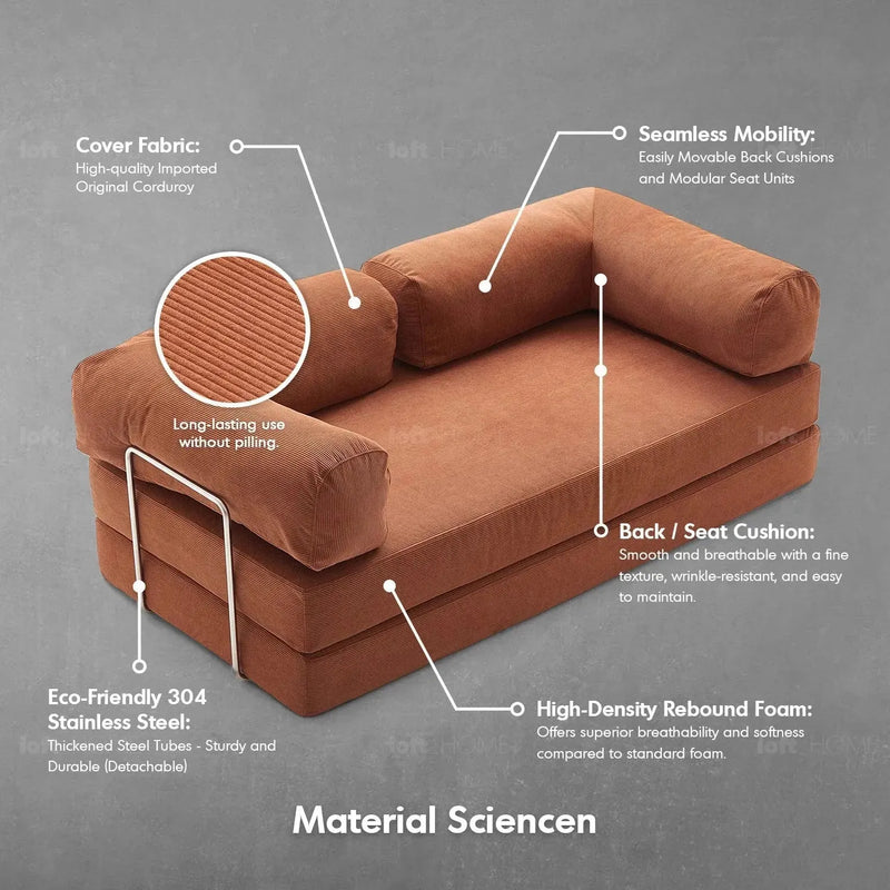 Modern corduroy fabric sofa bed squeeze with context.