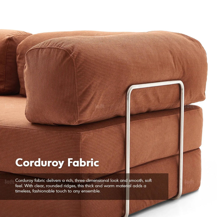 Modern corduroy fabric 4.5 seater sofa bed squeeze in close up details.