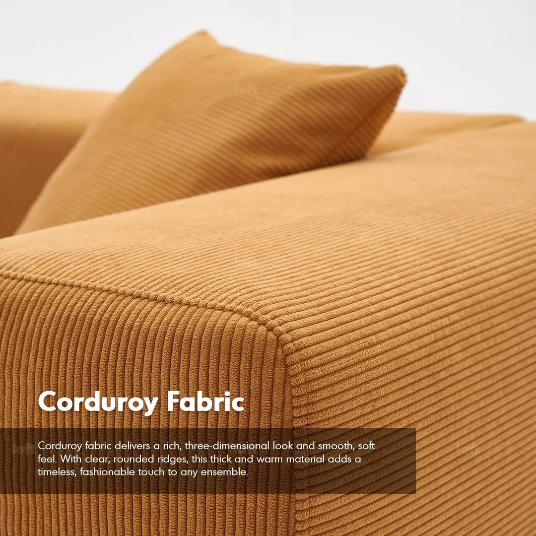 Modern corduroy fabric 4.5 seater sofa compress in panoramic view.