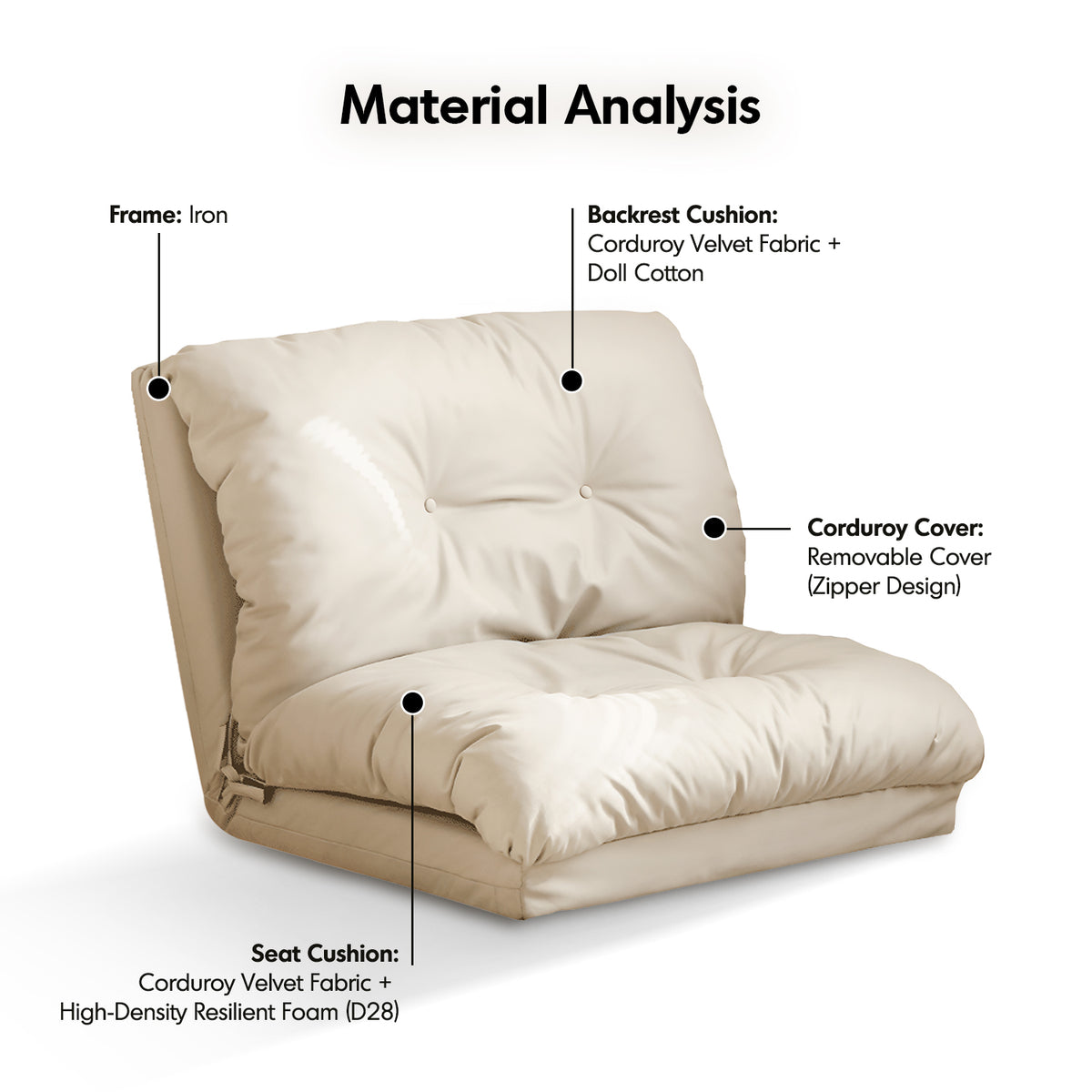 Modern corduroy velvet fabric 1 seater tatami sofa bed luxe detail 3.