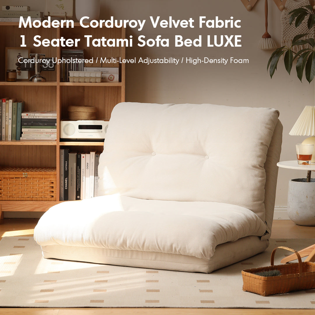 Modern corduroy velvet fabric 1 seater tatami sofa bed luxe material variants.