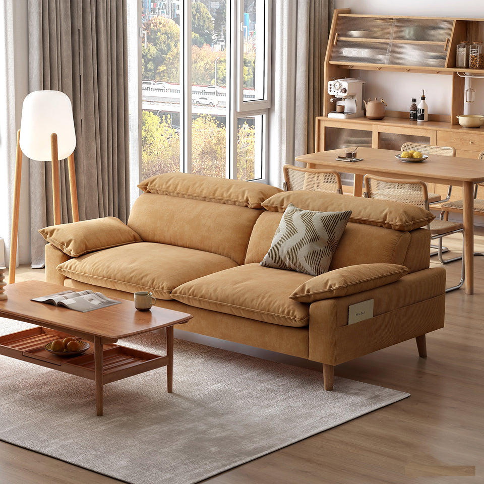Scandinavian corduroy velvet fabric 2 seater sofa cordy primary product view.