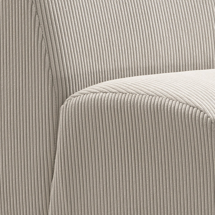 Modern corduroy velvet fabric modular joint connection 1 seater sofa ernest in close up details.