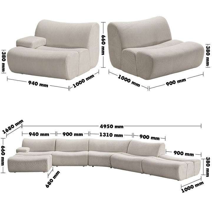 Modern corduroy velvet fabric modular l shape sectional sofa ernest 4+l size charts.