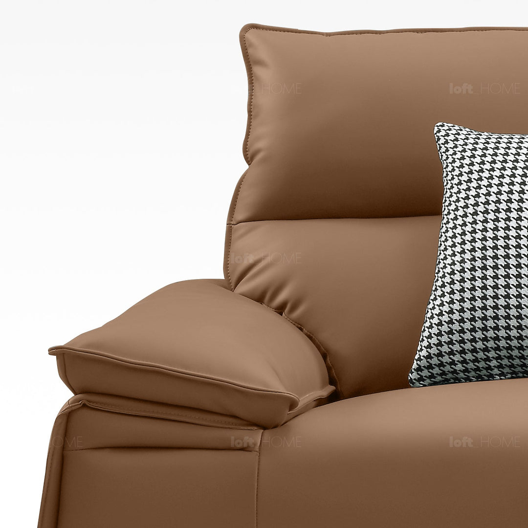 Modern genuine leather sofa 2 seater kuka in close up details.