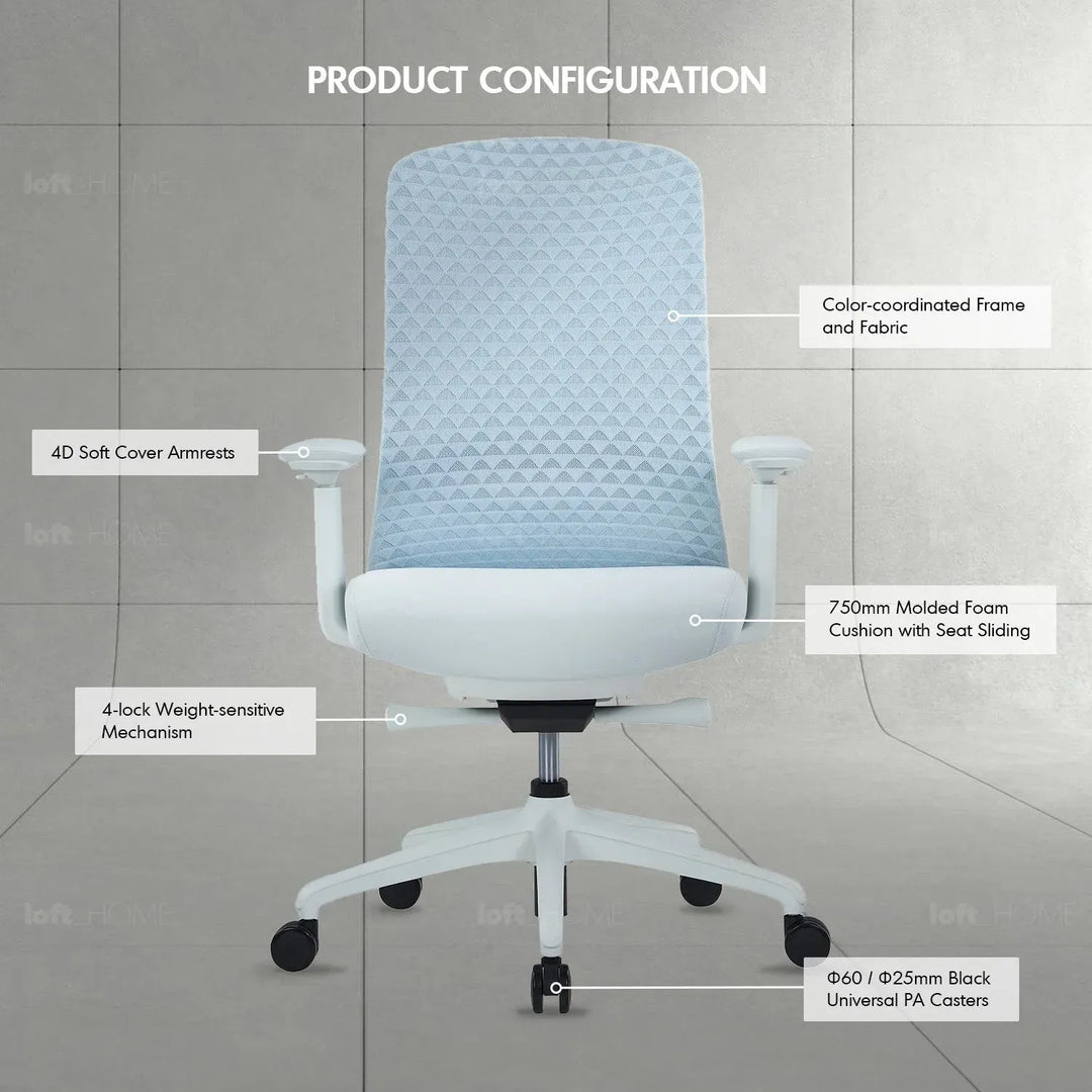 Modern mesh ergonomic office chair ares high in still life.