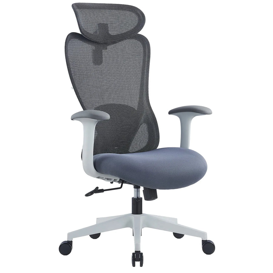 Modern mesh ergonomic office chair artique in white background.