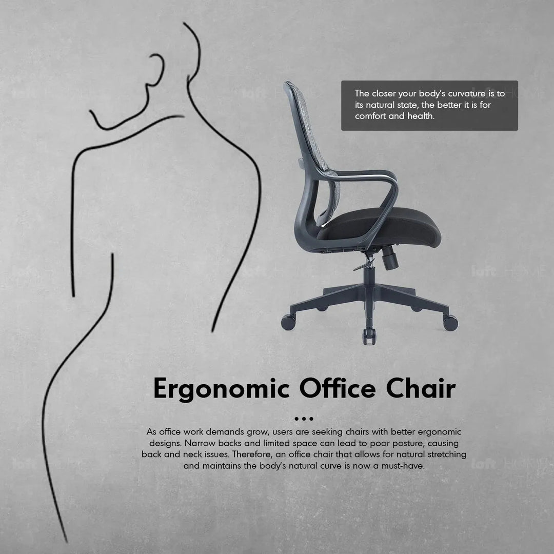 Modern mesh ergonomic office chair curve in close up details.