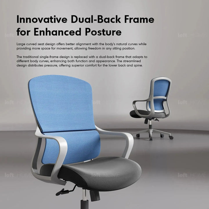 Modern mesh ergonomic office chair with headrest curve situational feels.