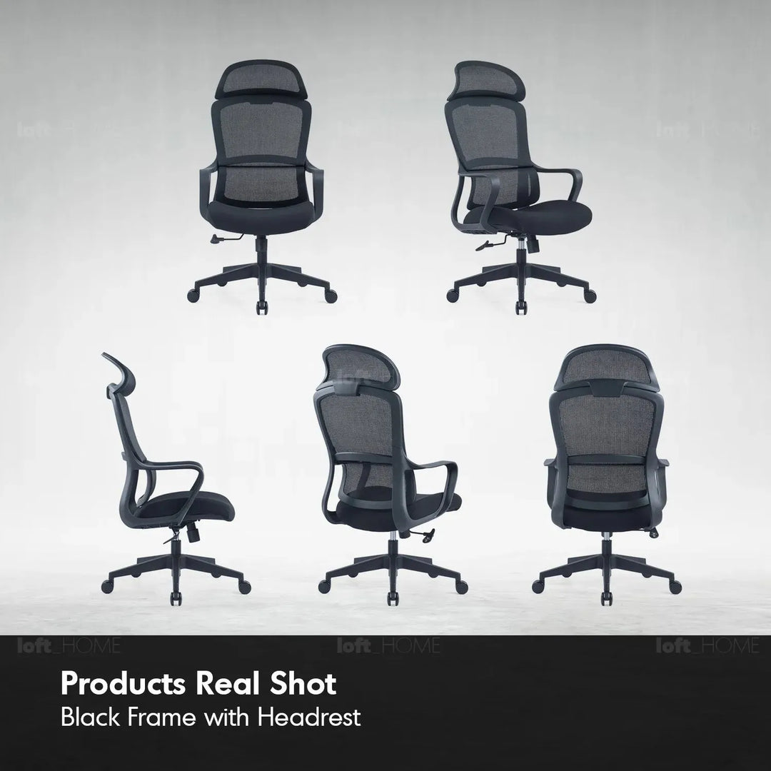 Modern mesh ergonomic office chair with headrest curve detail 4.