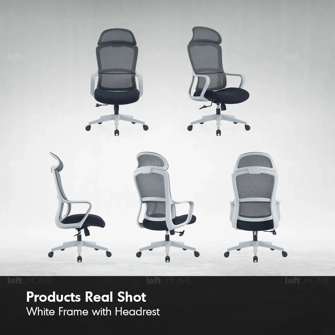 Modern mesh ergonomic office chair with headrest curve detail 5.